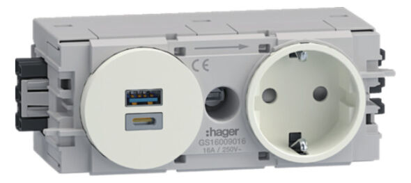 Steckdose 1-fach GS16009016 m. USB-Charger A+C 15W