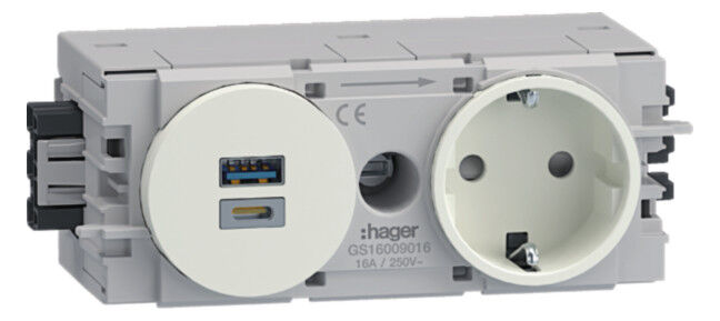 Steckdose 1-fach GS16009016 m. USB-Charger A+C 15W