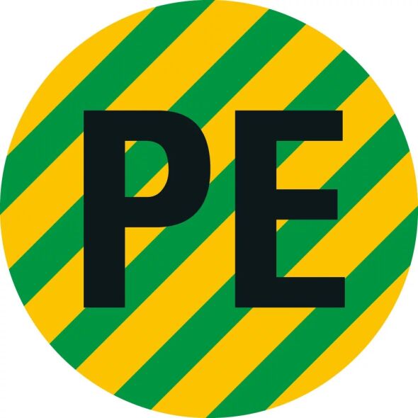 Leiterkennzeichen Schutzleiter PE gelb-grün PET laminiert Folie selbstklebend d=16 mm 500 St./Rolle