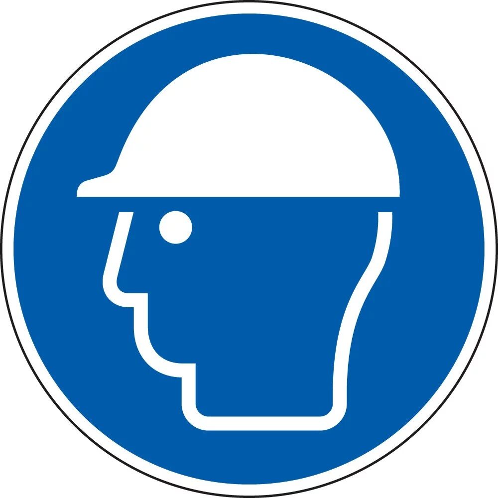Gebotsschild Kopfschutz benutzen blau-weiß Folie selbstklebend d=50mm