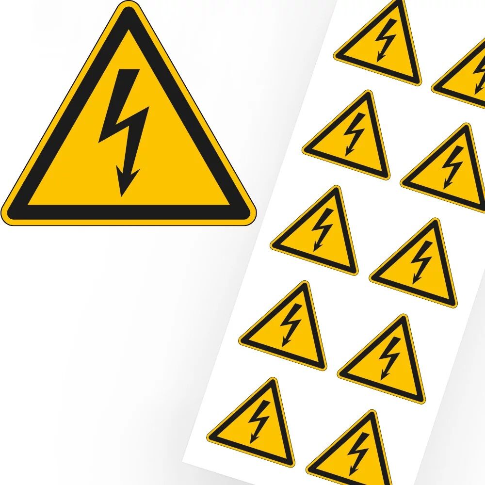 Warnschild Warnung vor elektrischer Spannung Blitzpfeil Folie selbstklebend Schenkellänge 50 mm 10 St./Bogen