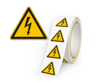 Warnschild Warnung vor elektrischer Spannung Blitzpfeil Folie selbstklebend Schenkellänge 50mm 500 St./Rolle