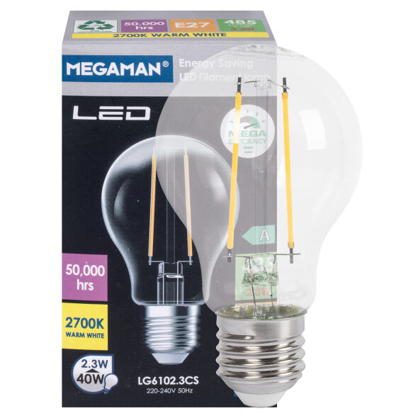 LED-Filament-Lampe MEGA-EFFICIENCY AGL-Form klar E27 2700K 2,3W