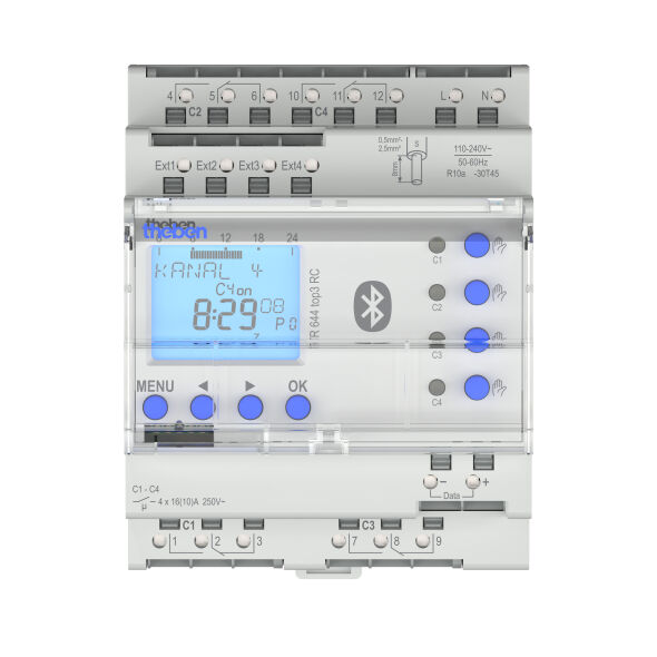 Theben TR 644 top3 BLE RC Digitale Zeitschaltuhr 4 Kanäle, Jahres-/Astroprogramm, Antenne 6420330