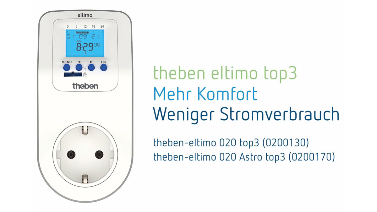 theben-eltimo 020 top3 Steckdosen-Zeitschaltuhr digital, Wochenprogramm, minutengenau 0200130