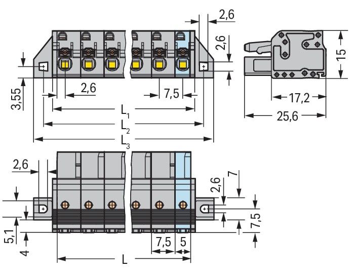 1-Leiter-Federleiste 2231-216/031-000