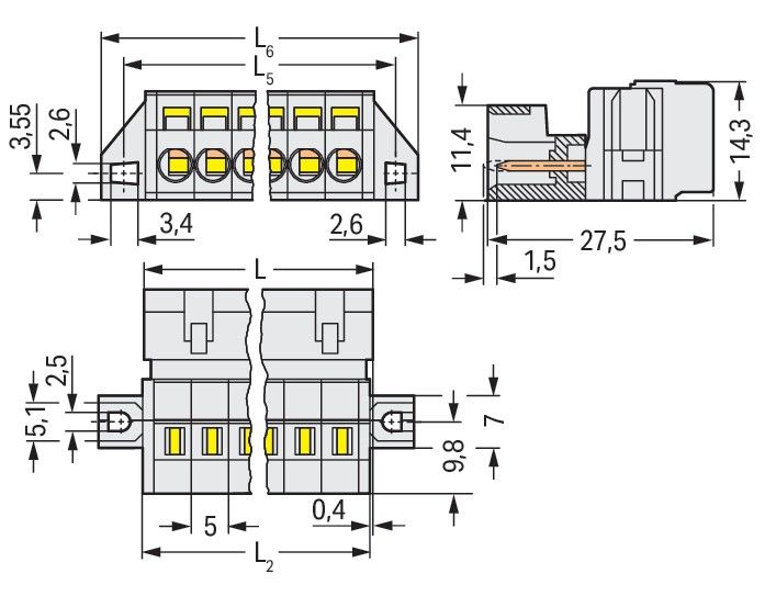 1-Leiter-Stiftleiste 721-614/019-000/035-