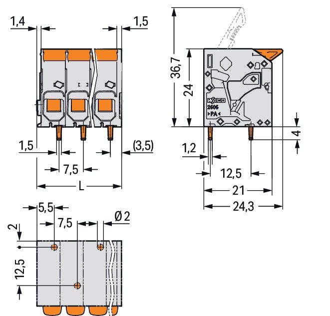 Leiterplattenklemme Hebel 2606-1109/020-000