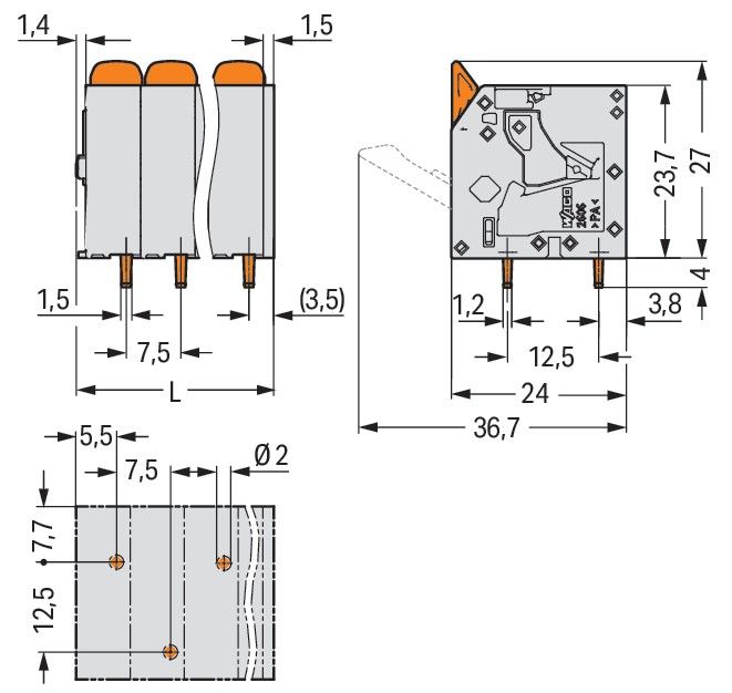 Leiterplattenklemme Hebel 2606-3108/020-000
