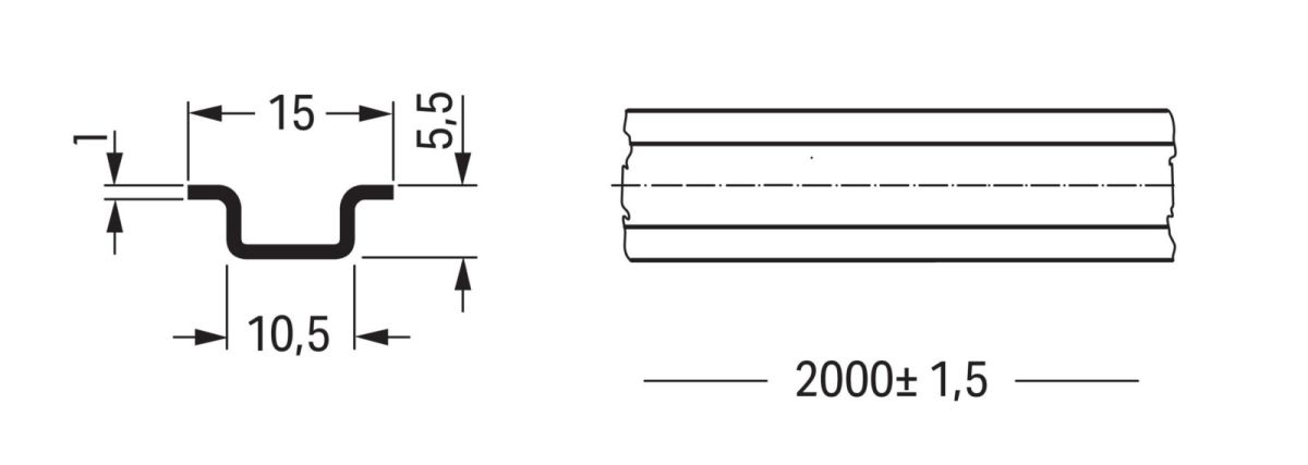 Stahltragschiene 15x5,5mm 210-295