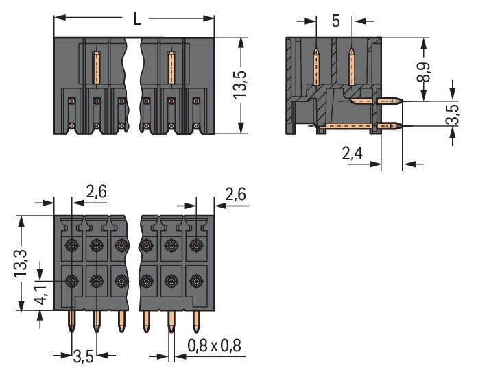 THR-Stiftleiste 2-reihig 713-1433/105-000
