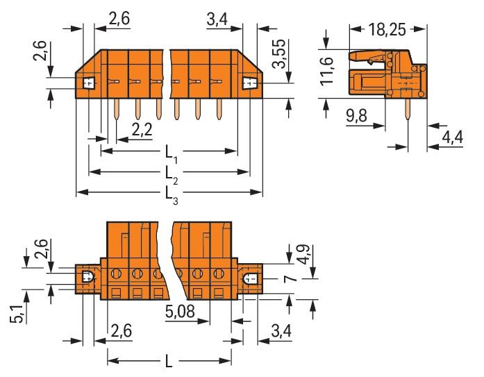 THT-Federleiste abgewink. 232-280/031-000