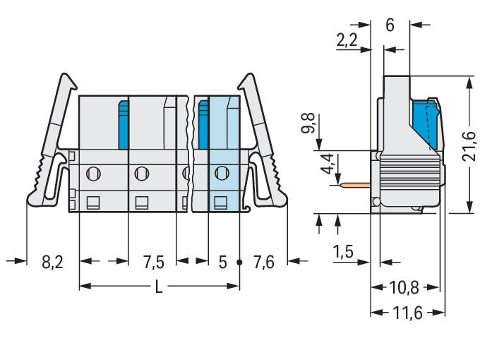 THT-Federleiste abgewink. 722-837/039-000