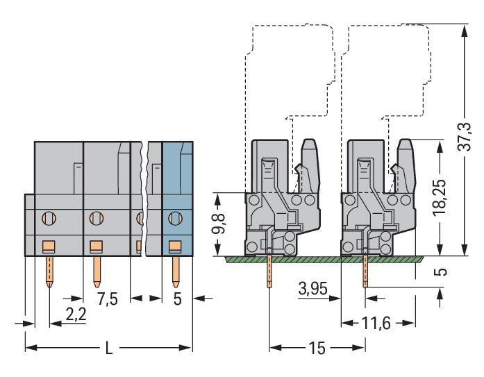THT-Federleiste gerade 232-734