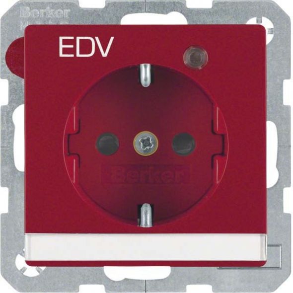 SCHUKO-Steckdose 41106015 rot samt Aufdruck EDV
