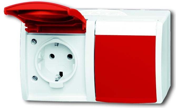 Steckdose,roter Klappdecke 20/2 EW/DVN-54