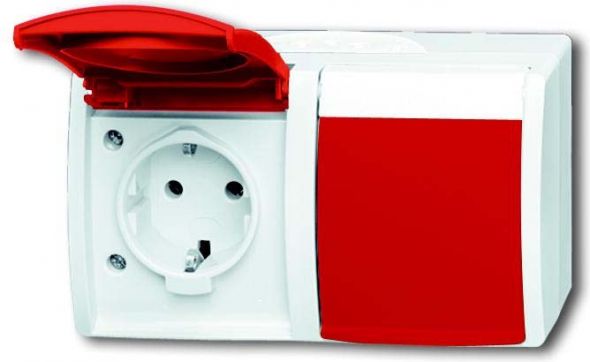 Steckdose,roter Klappdecke 20/2 EW/DVN-54