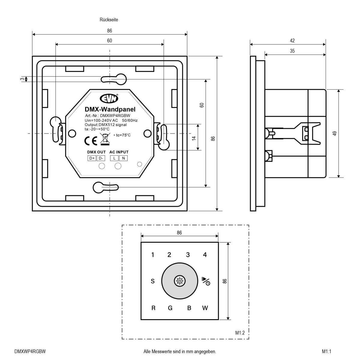 DMX Wand-Control-Panel DMXWP4RGBW