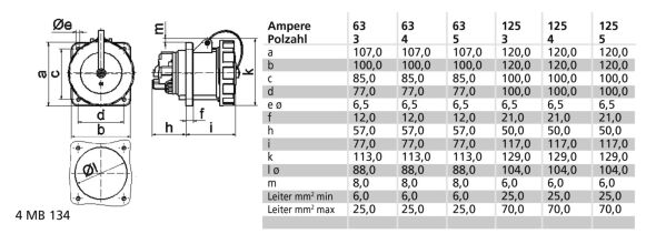 Anbausteckdose gerade 125A 13918