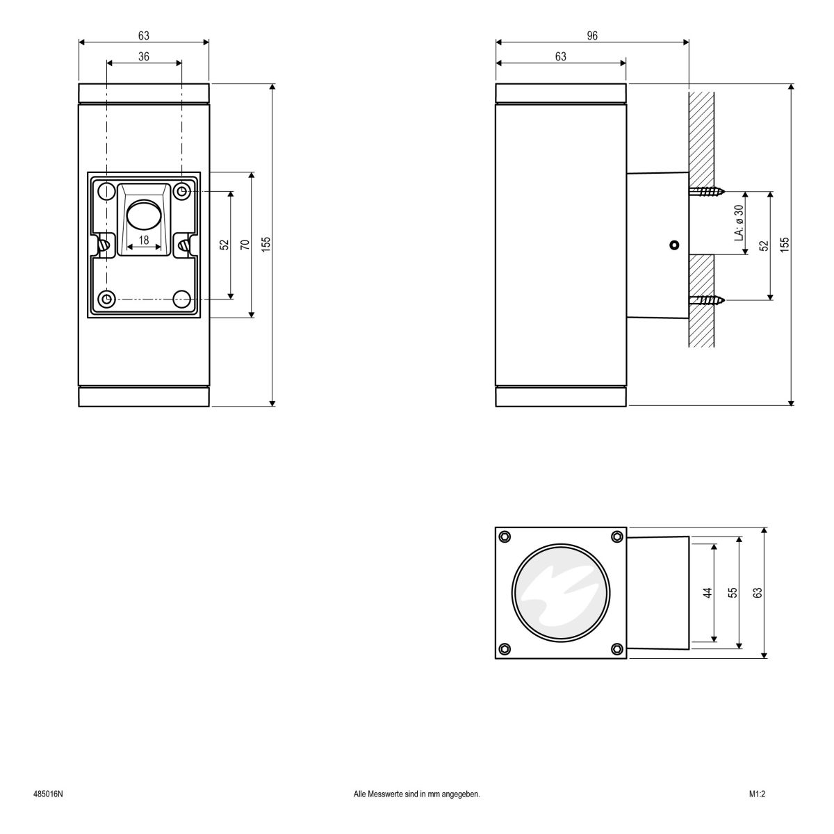 Wandanbauleuchte 2flg.anth 485016N