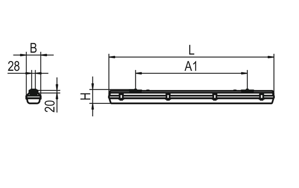 LED-Feuchtraumleuchte PFLOAR1X145/45ND-SET