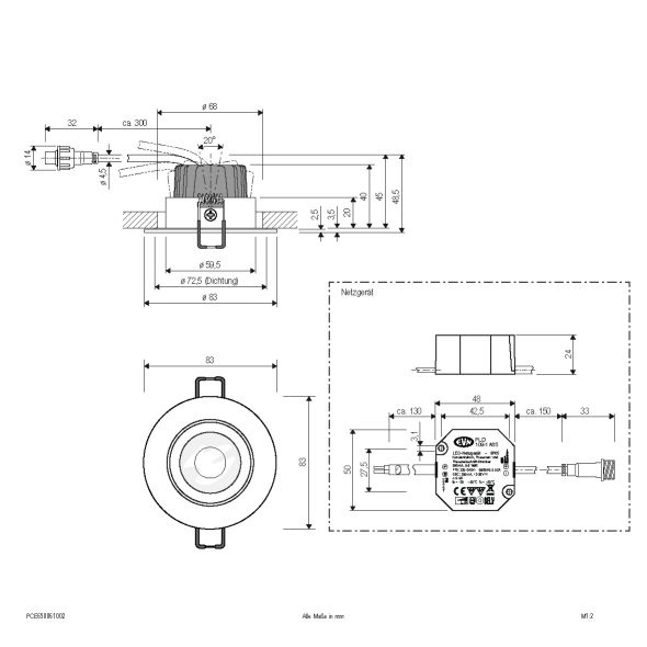 LED-Einbauleuchte IP65 PCE650061002