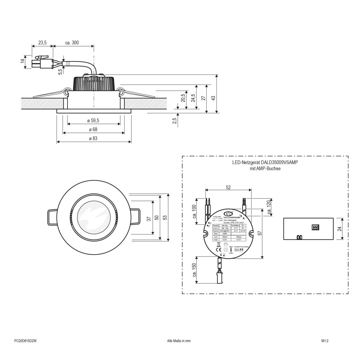 LED-Deckenleuchte dim2warm PC20D615D2W