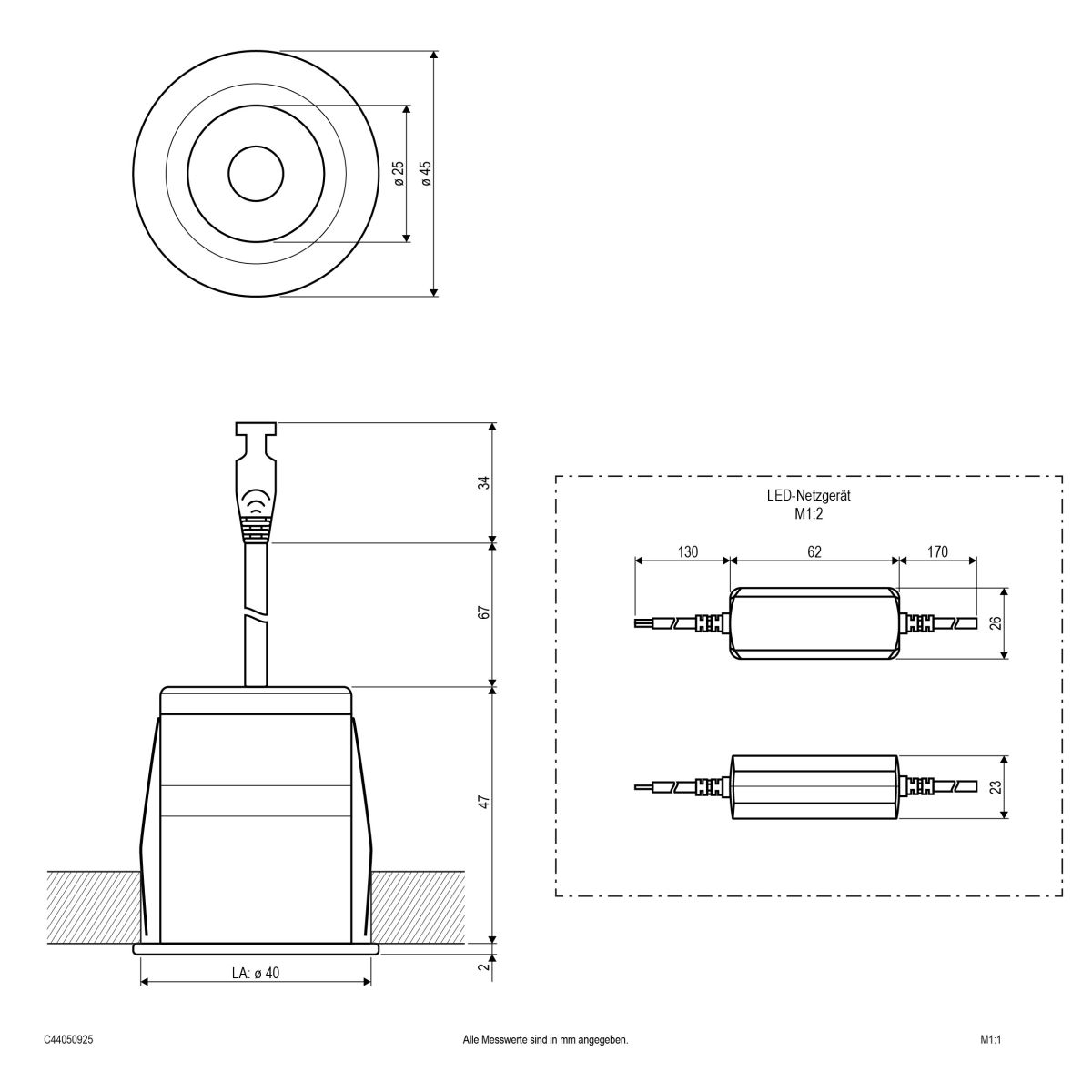 LED Downlight mit Netzteil C44050925