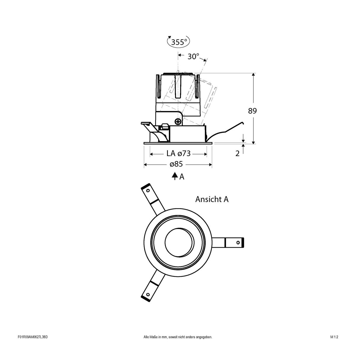LED-Einbauleuchte modular F01R09AM0627L38D