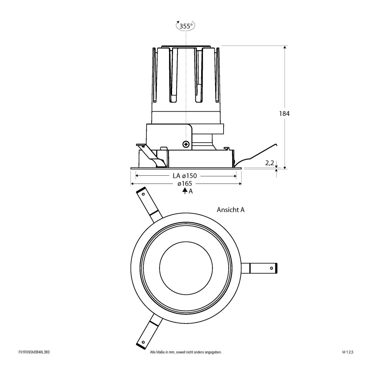 LED-Einbauleuchte modular F01R09SM3840L38D