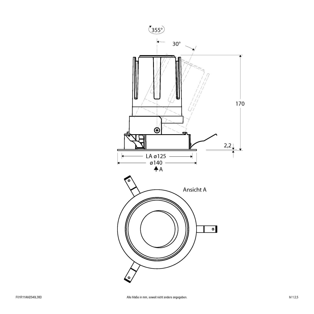 LED-Einbauleuchte modular F01R11AM2540L38D