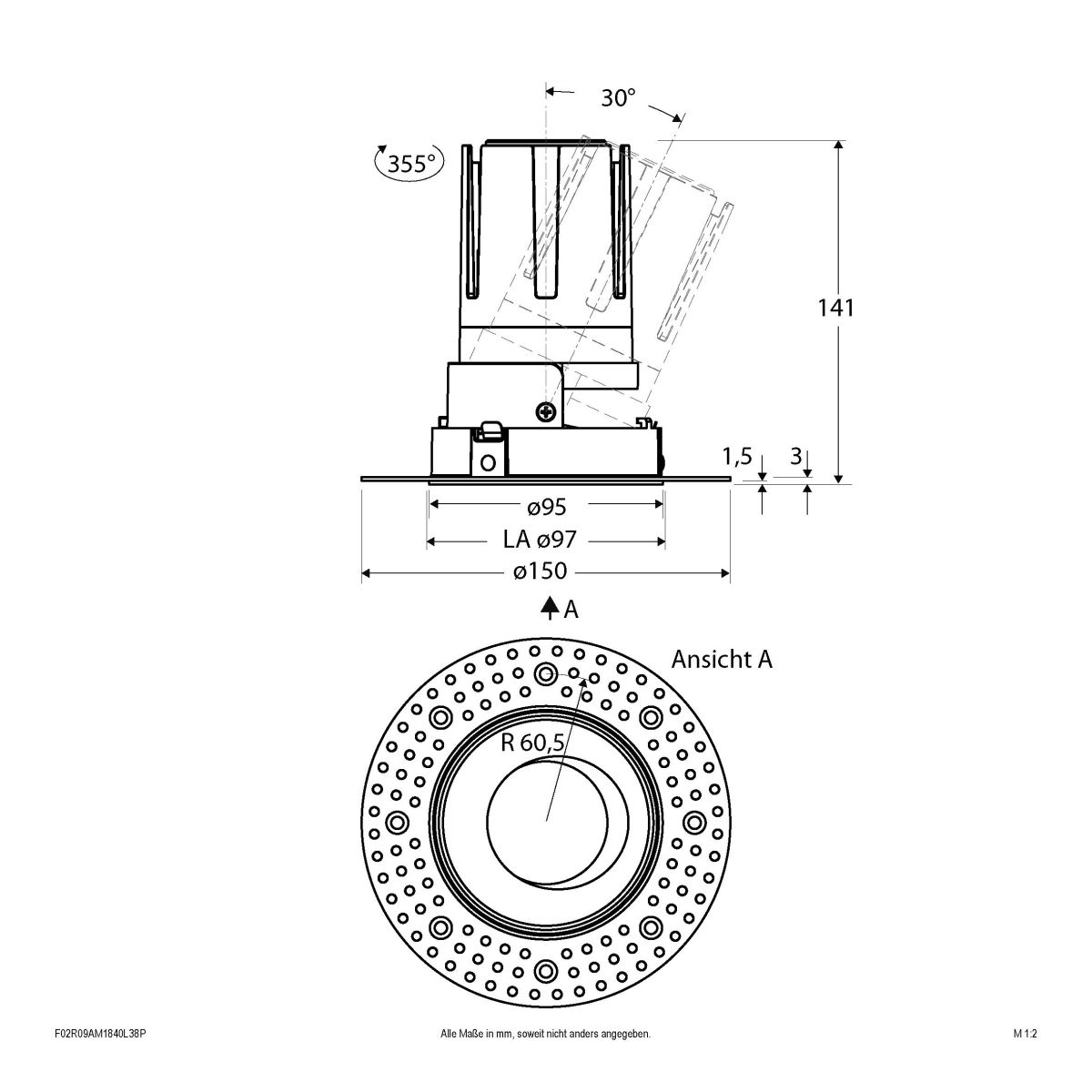 LED-Einbauleuchte modular F02R09AM1840L38P
