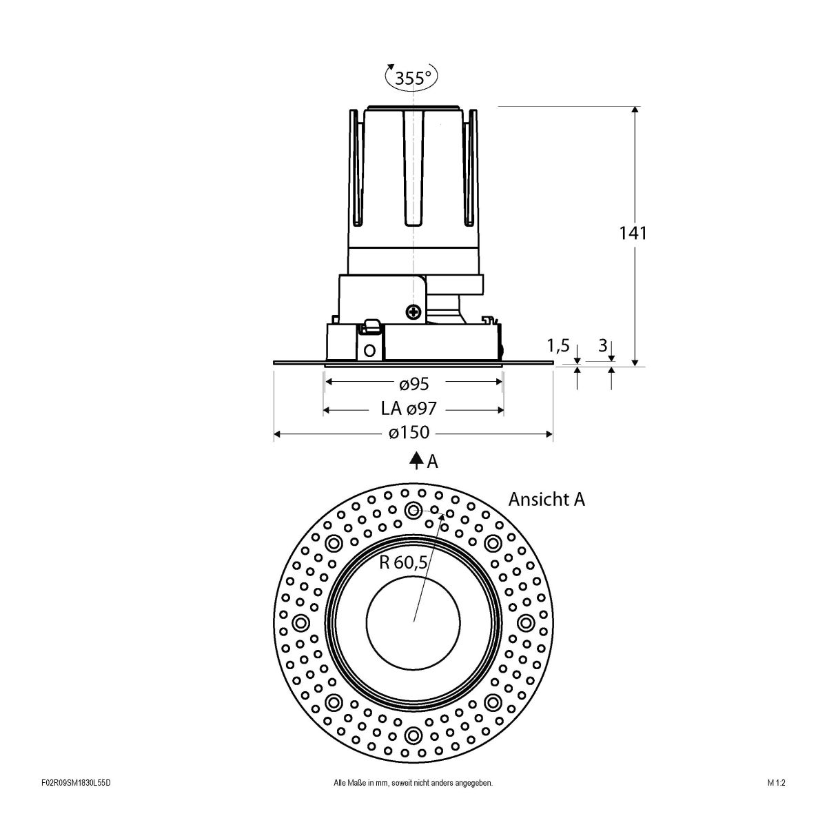 LED-Einbauleuchte modular F02R09SM1830L55D