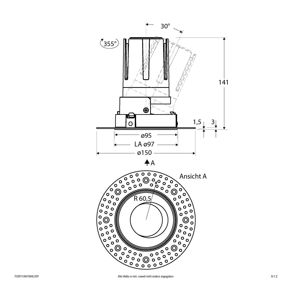 LED-Einbauleuchte modular F02R11AM1840L55P