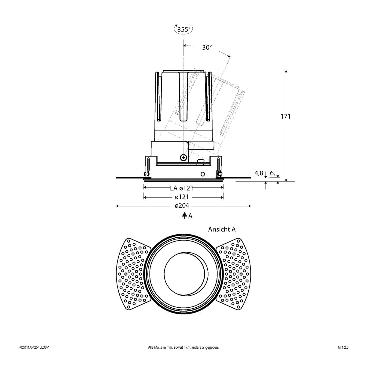 LED-Einbauleuchte modular F02R11AM2540L38P