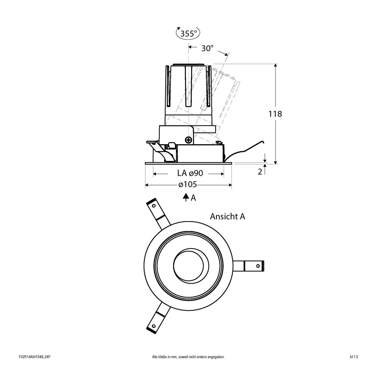 LED-Einbauleuchte modular F02R14AM1340L24P