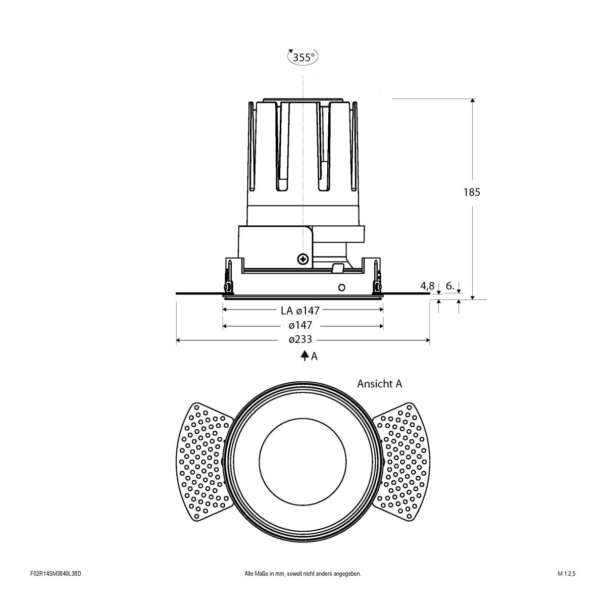LED-Einbauleuchte modular F02R14SM3840L38D