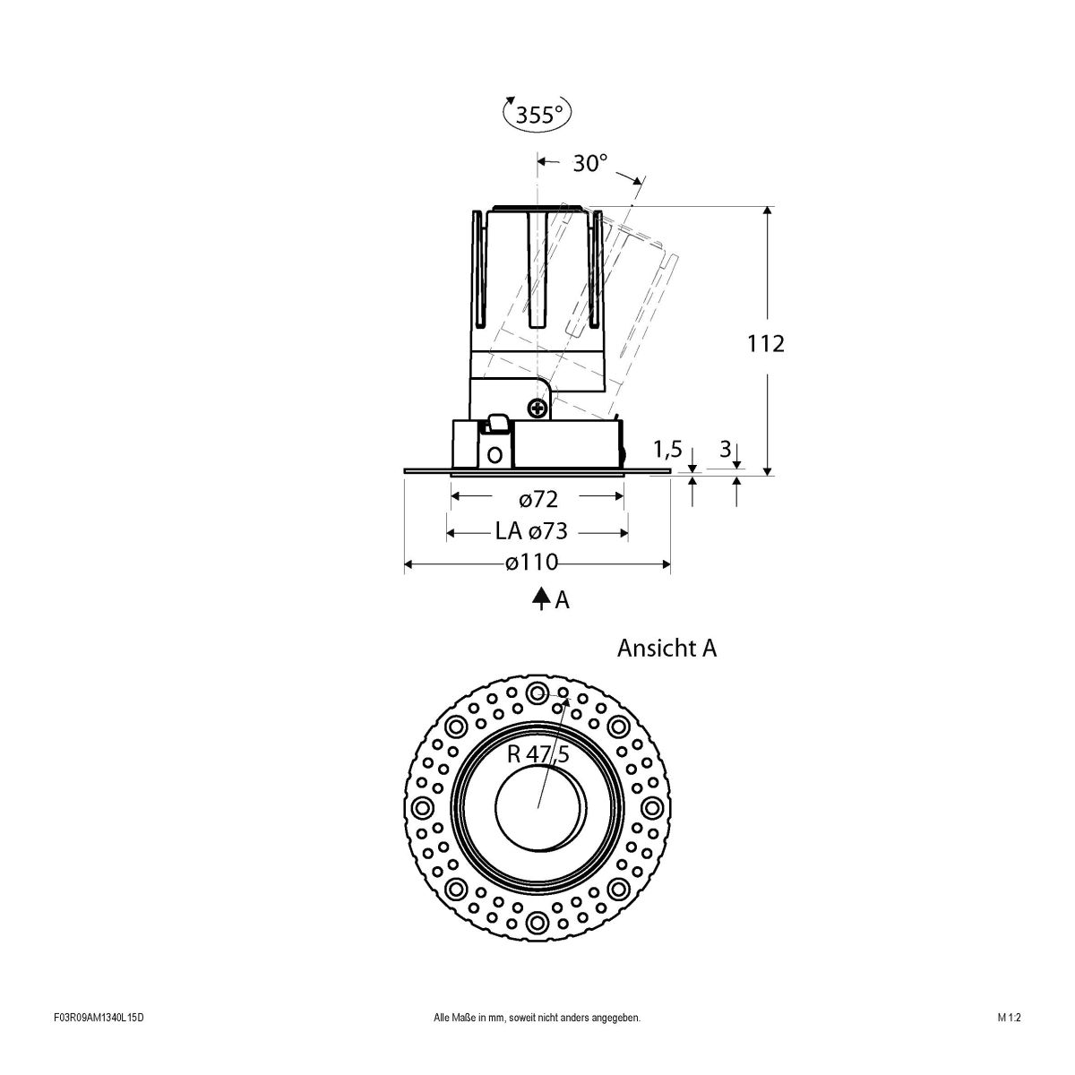 LED-Einbauleuchte modular F03R09AM1340L15D