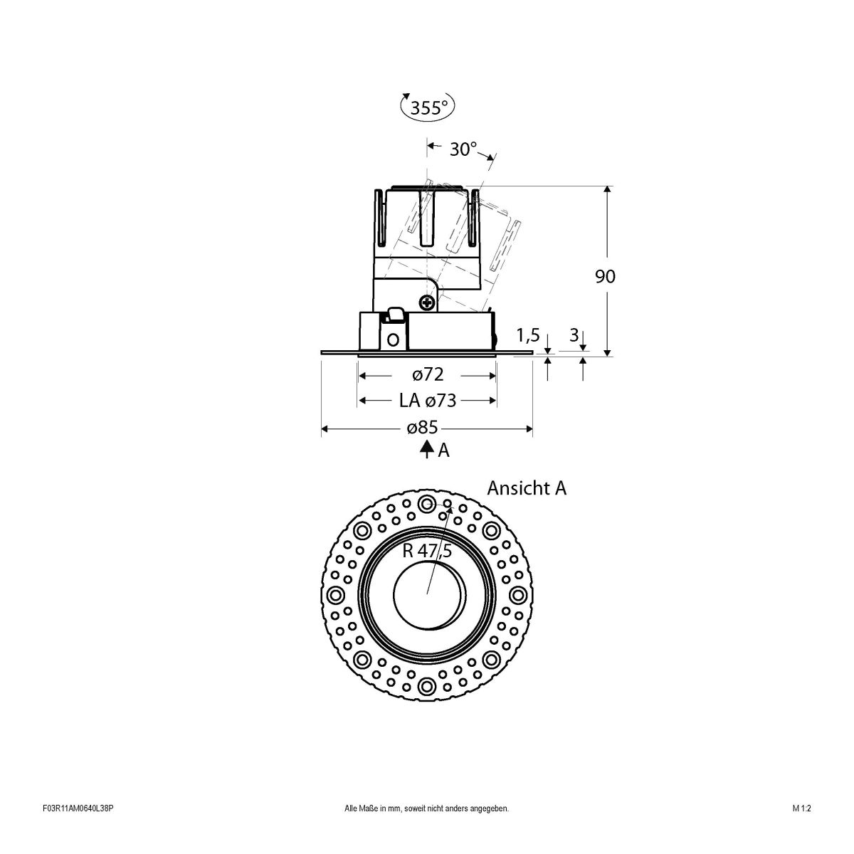 LED-Einbauleuchte modular F03R11AM0640L38P