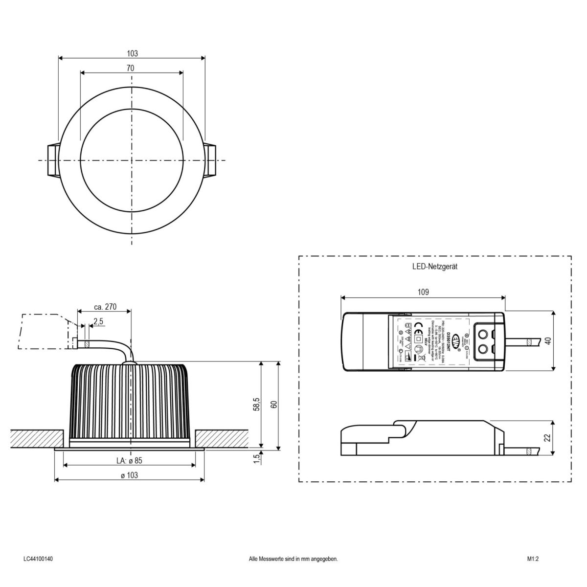 P-LED Deckeneinbauleuchte LC44100140