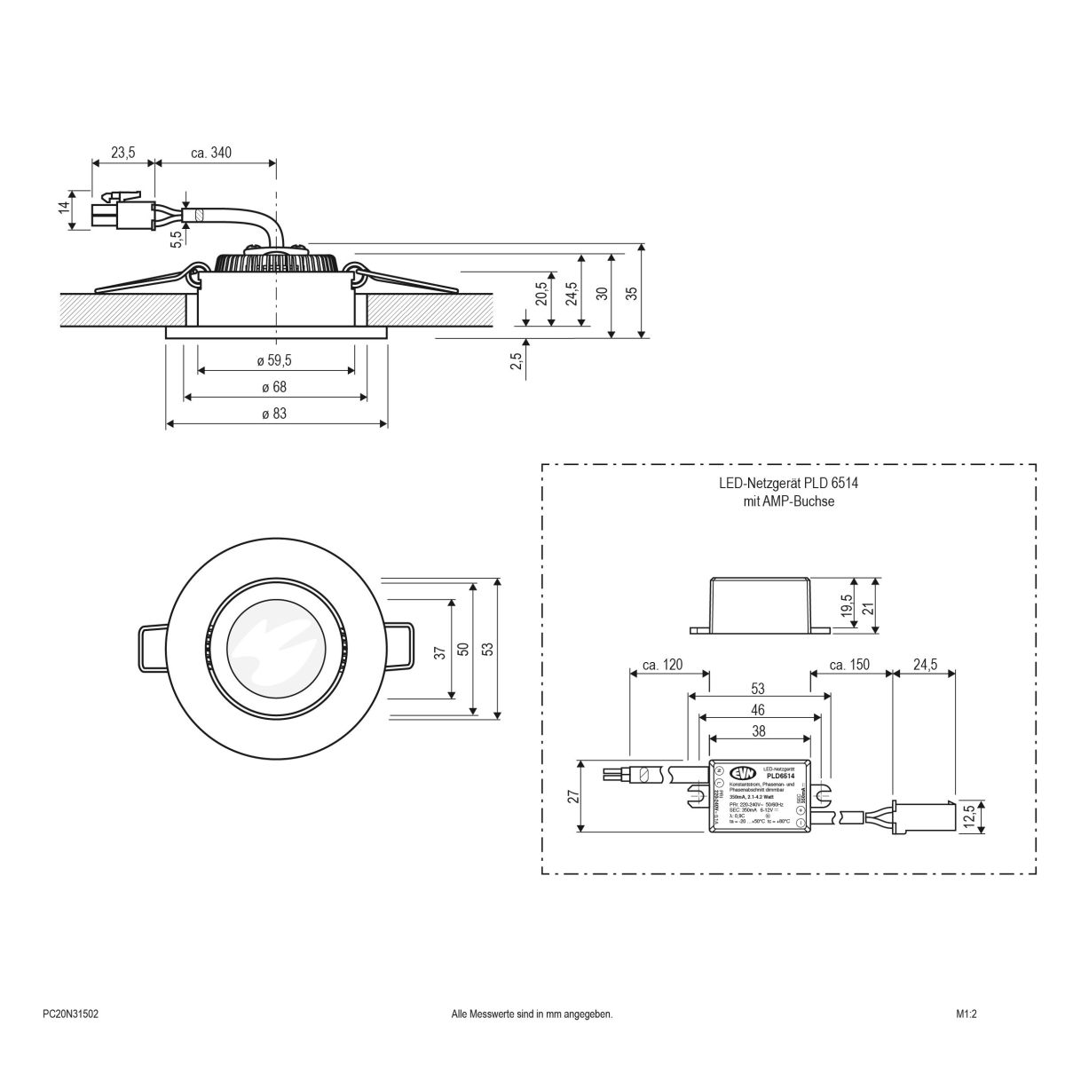 P-LED Deckeneinbauleuchte PC20N31502