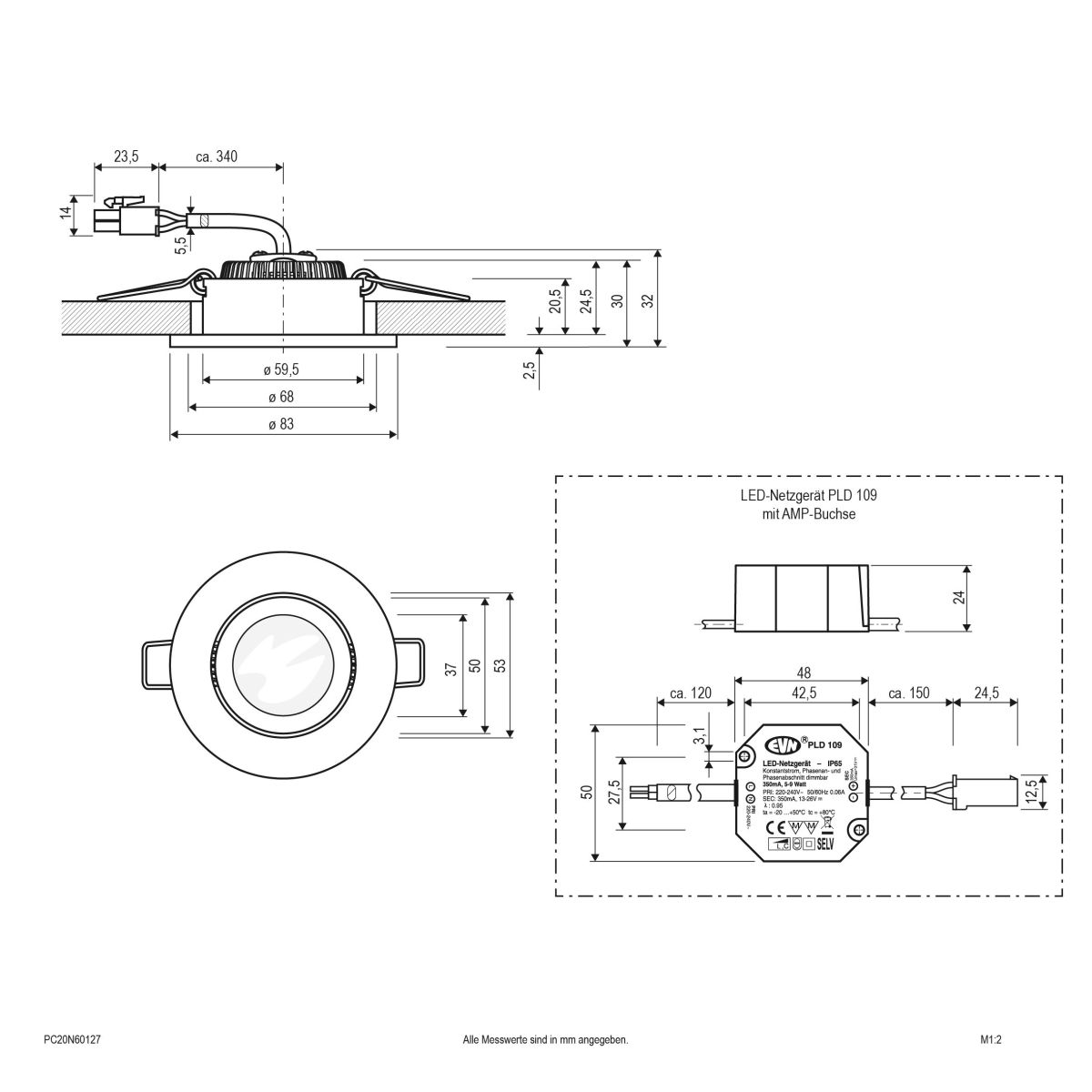 P-LED Deckeneinbauleuchte PC20N60127