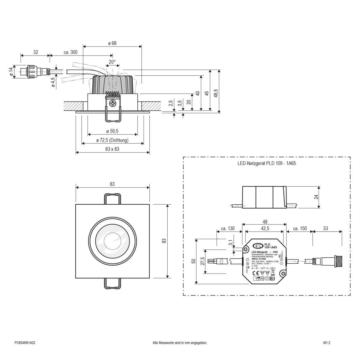 P-LED Deckeneinbauleuchte PC654N91402