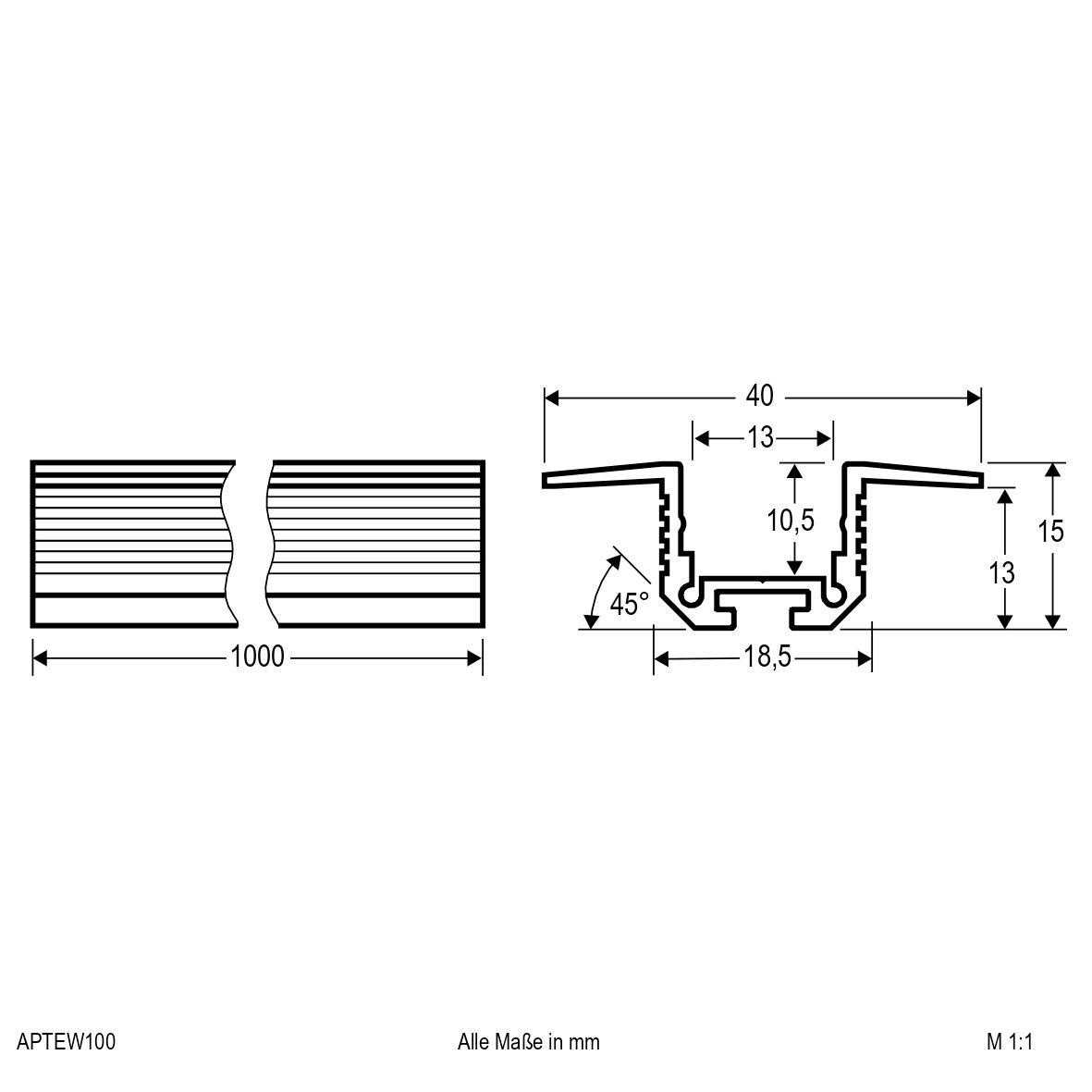 Aluminiumprofil 1m APTEW100