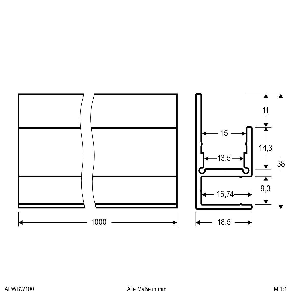 Aluminiumprofil 1m APWBW100