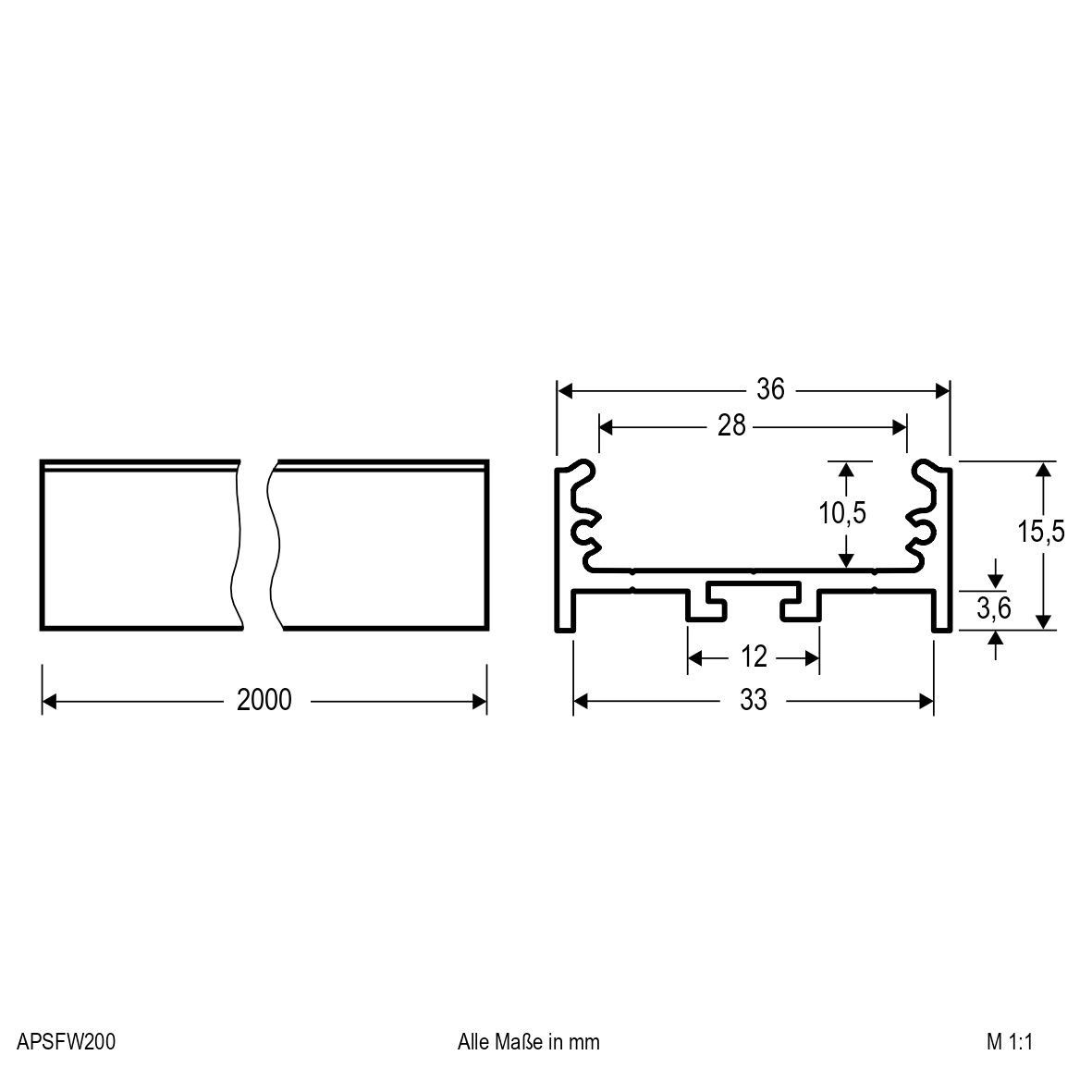 Aluminiumprofil 2m APSFW200