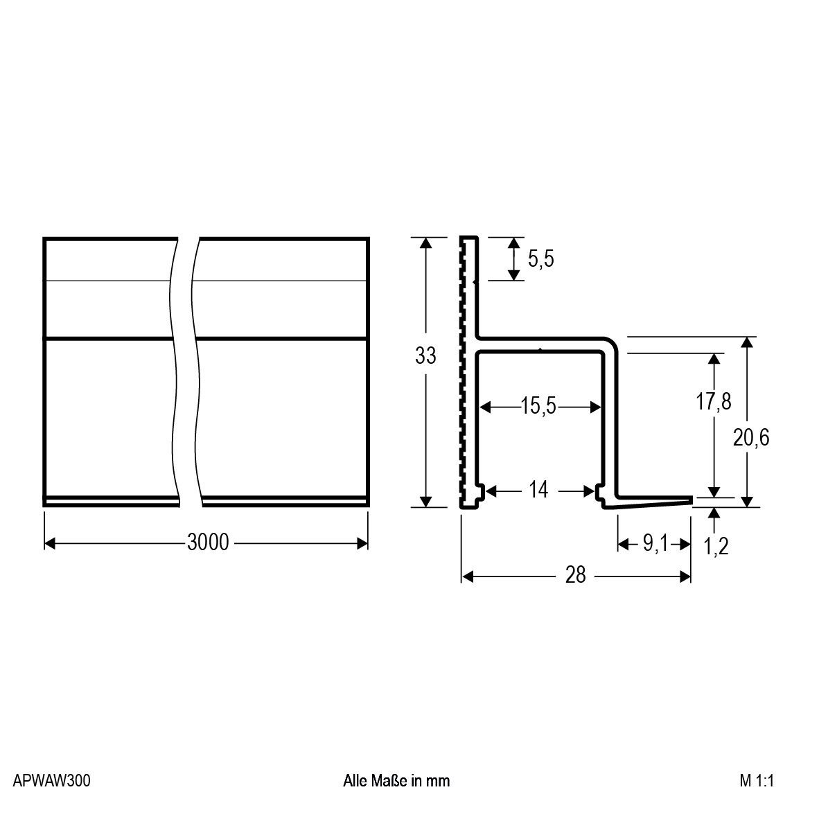 Aluminiumprofil 3m APWAW300