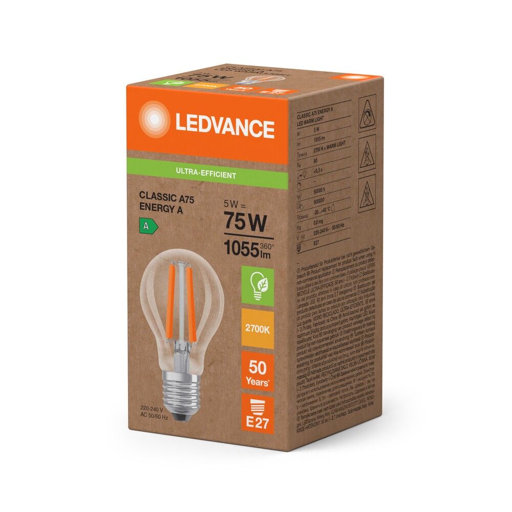 LED-Lampe E27 LCA75Fil.EEAS5W827CL
