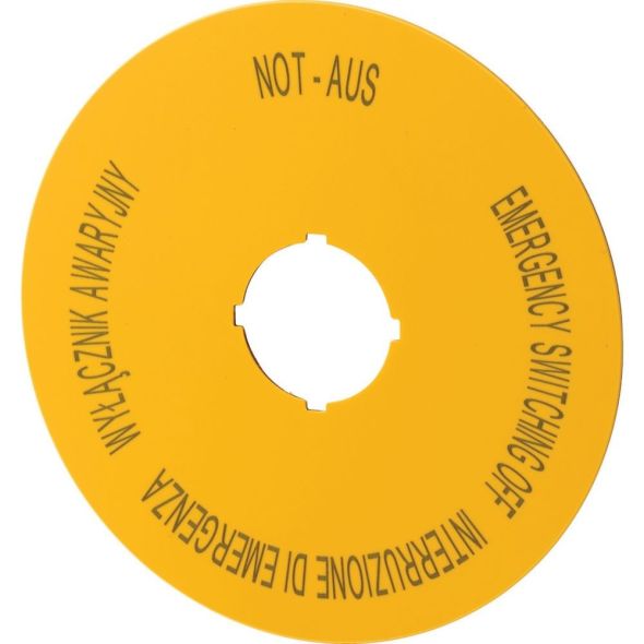 Schild Not-Aus D=90mm gelb M22-XAK5
