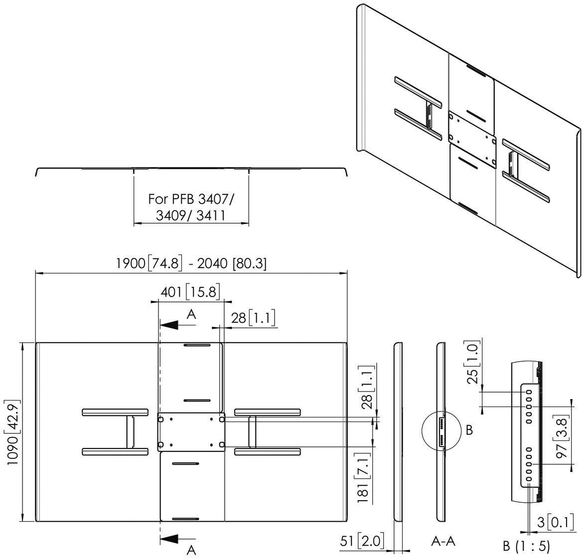 Rückwandabdeckung fDisplay PFA9163 sw